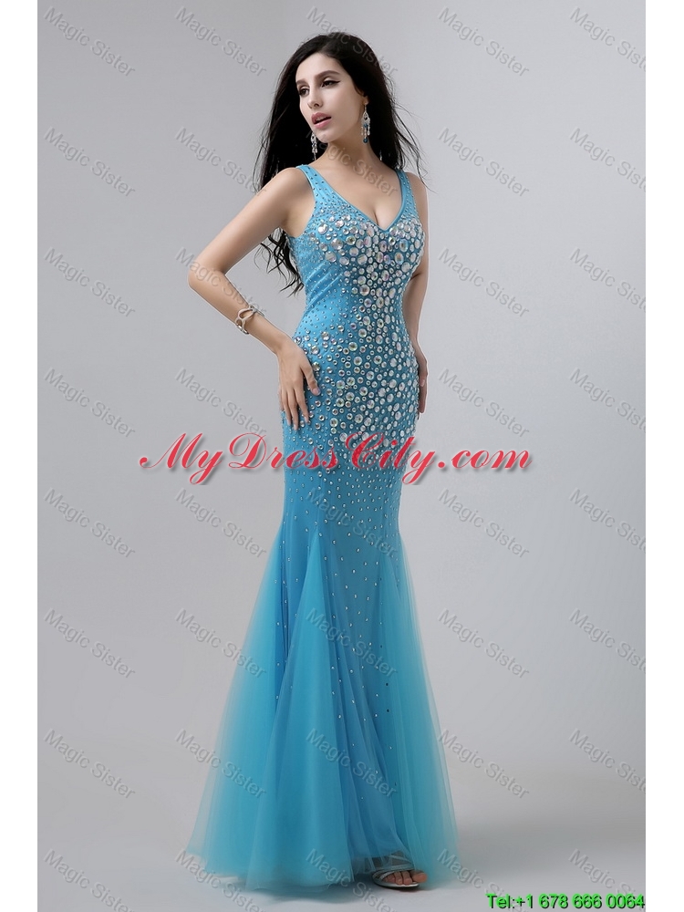 Luxurious Mermaid Beaded Prom Dresses with V Neck