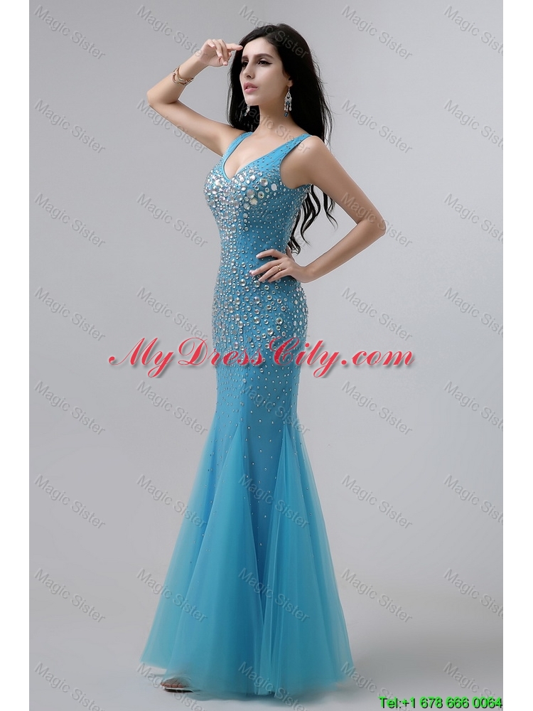 Luxurious Mermaid Beaded Prom Dresses with V Neck