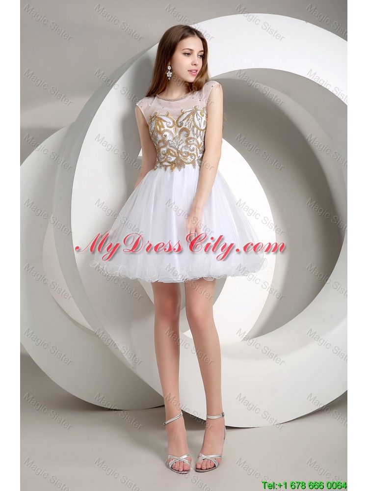 Popular A Line Beaded Mini Length Prom Dresses in White