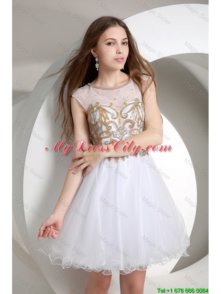 Popular A Line Beaded Mini Length Prom Dresses in White