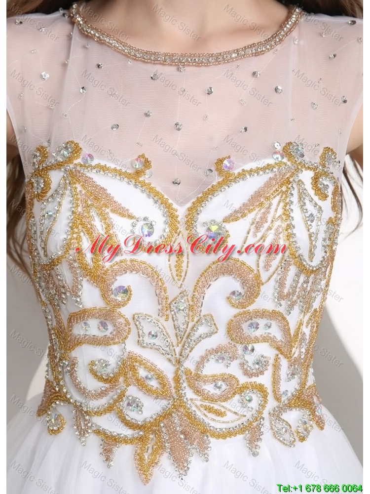 Popular A Line Beaded Mini Length Prom Dresses in White