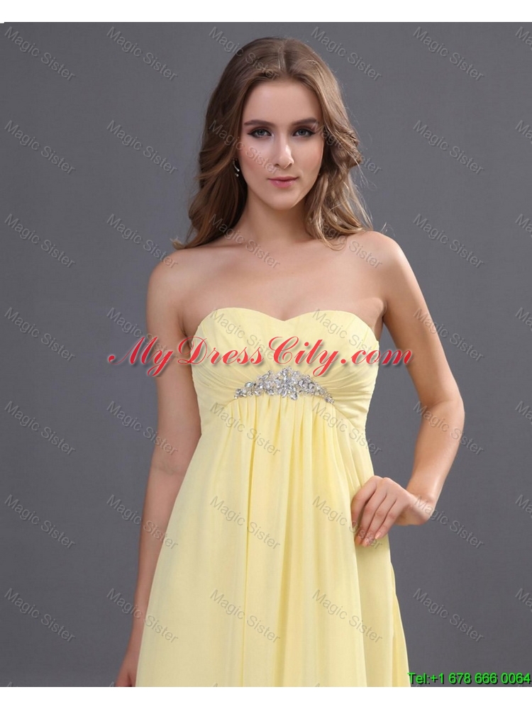 Custom Made Yellow Long Prom Dresses with Beading for 2016