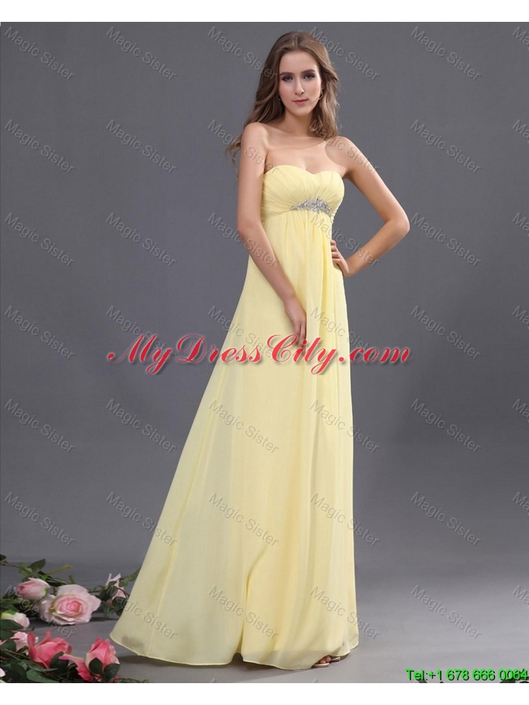 Custom Made Yellow Long Prom Dresses with Beading for 2016