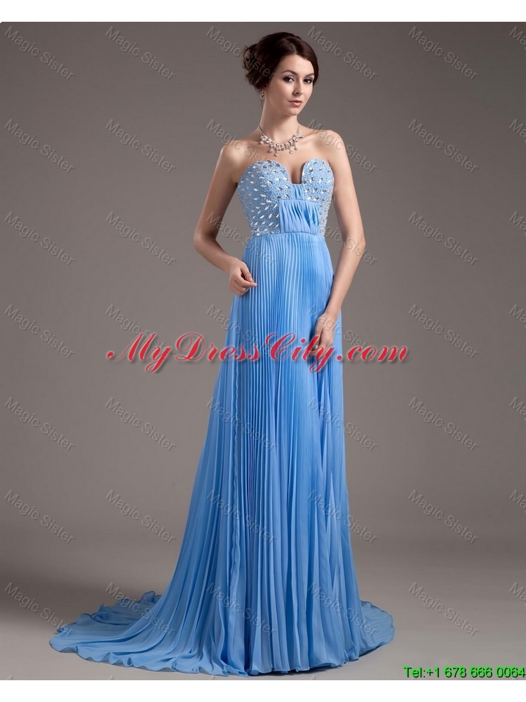 Discount Brush Train Sweetheart Prom Dresses in Baby Blue