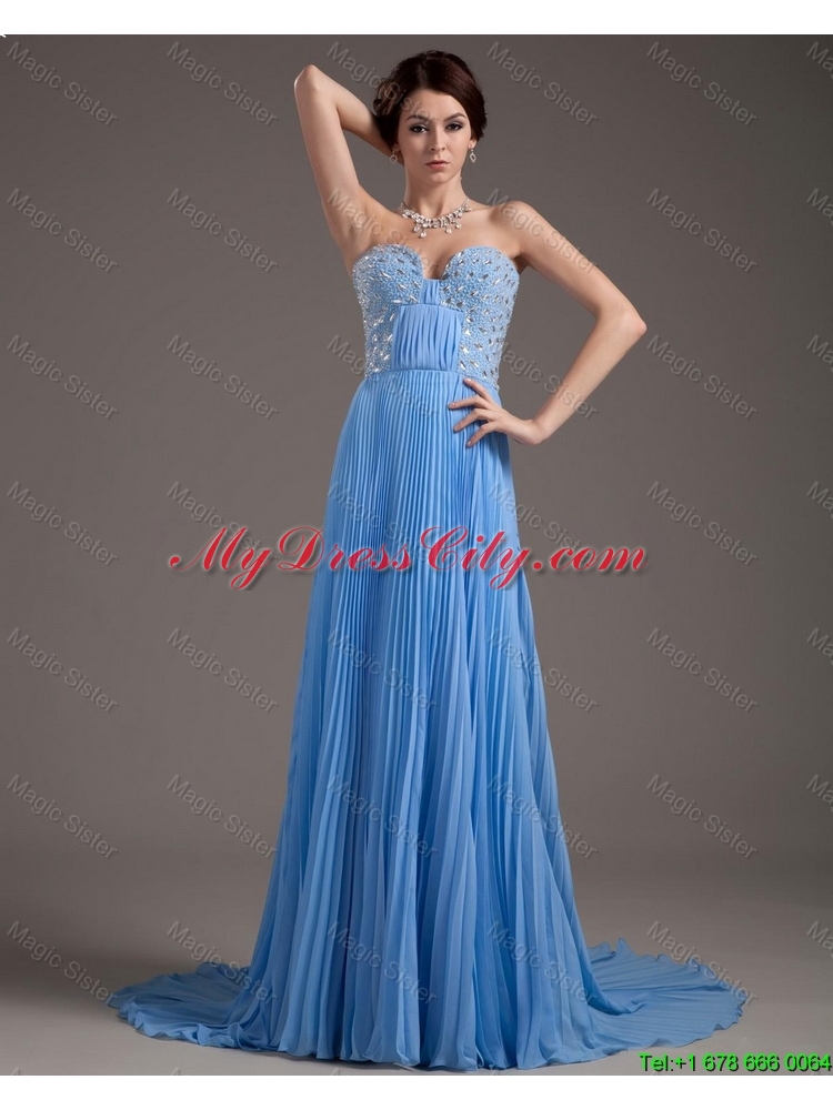 Discount Brush Train Sweetheart Prom Dresses in Baby Blue