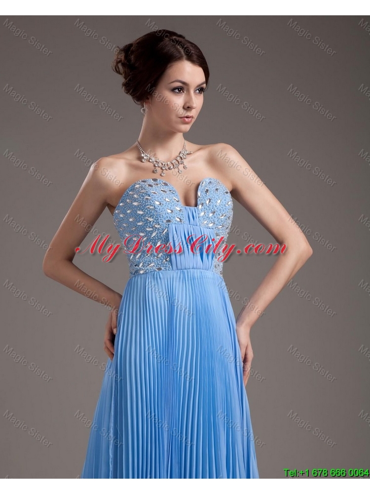 Discount Brush Train Sweetheart Prom Dresses in Baby Blue