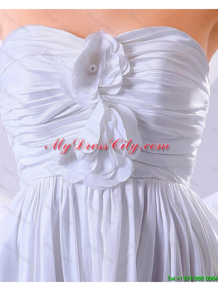 Elegant Hand Made Flowers Empire Prom Dresses in White