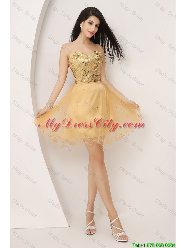 Luxurious A Line Gold Sweetheart Prom Gowns with Lace Up