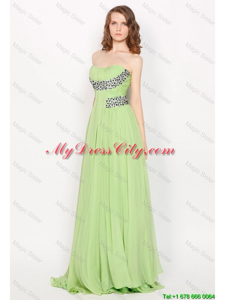 2015 Hot Sale Strapless Brush Train Prom Dresses in Apple Green