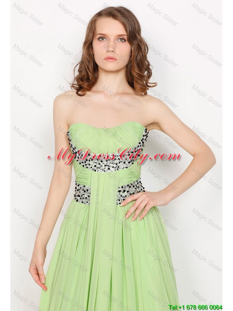 2015 Hot Sale Strapless Brush Train Prom Dresses in Apple Green