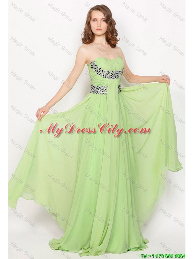 2015 Hot Sale Strapless Brush Train Prom Dresses in Apple Green