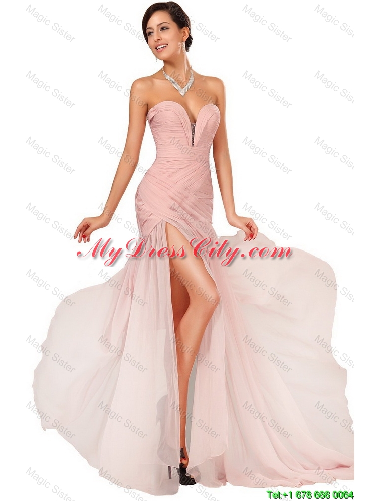 2015 Luxurious Side Zipper Ruched Prom Dresses with Asymmetrical