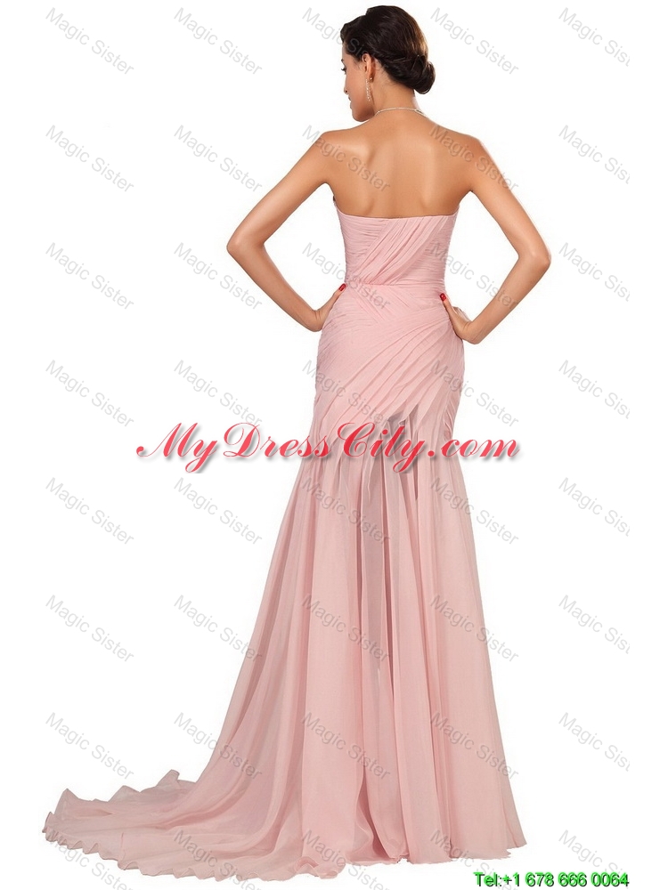 2015 Luxurious Side Zipper Ruched Prom Dresses with Asymmetrical