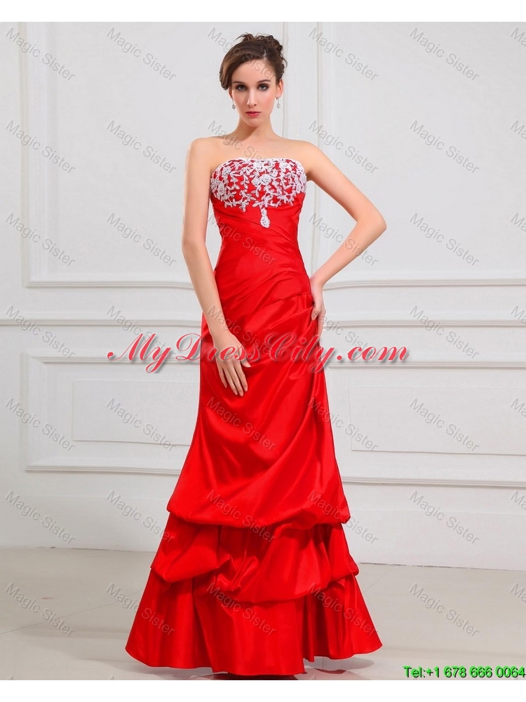 Luxurious Column Strapless Appliques Prom Dresses in Red