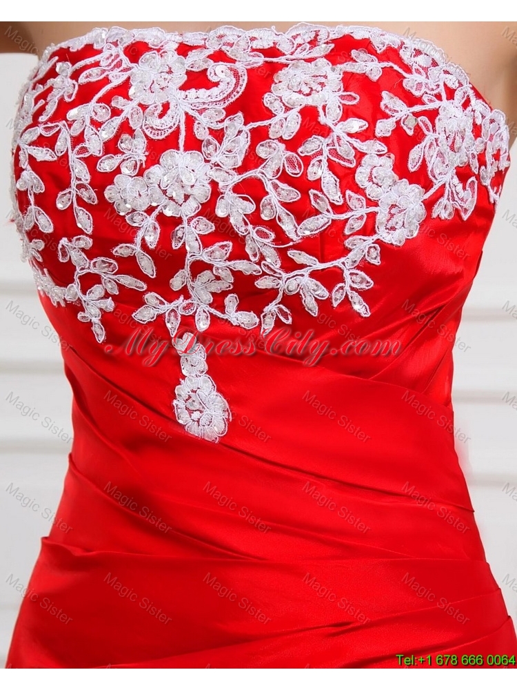 Luxurious Column Strapless Appliques Prom Dresses in Red