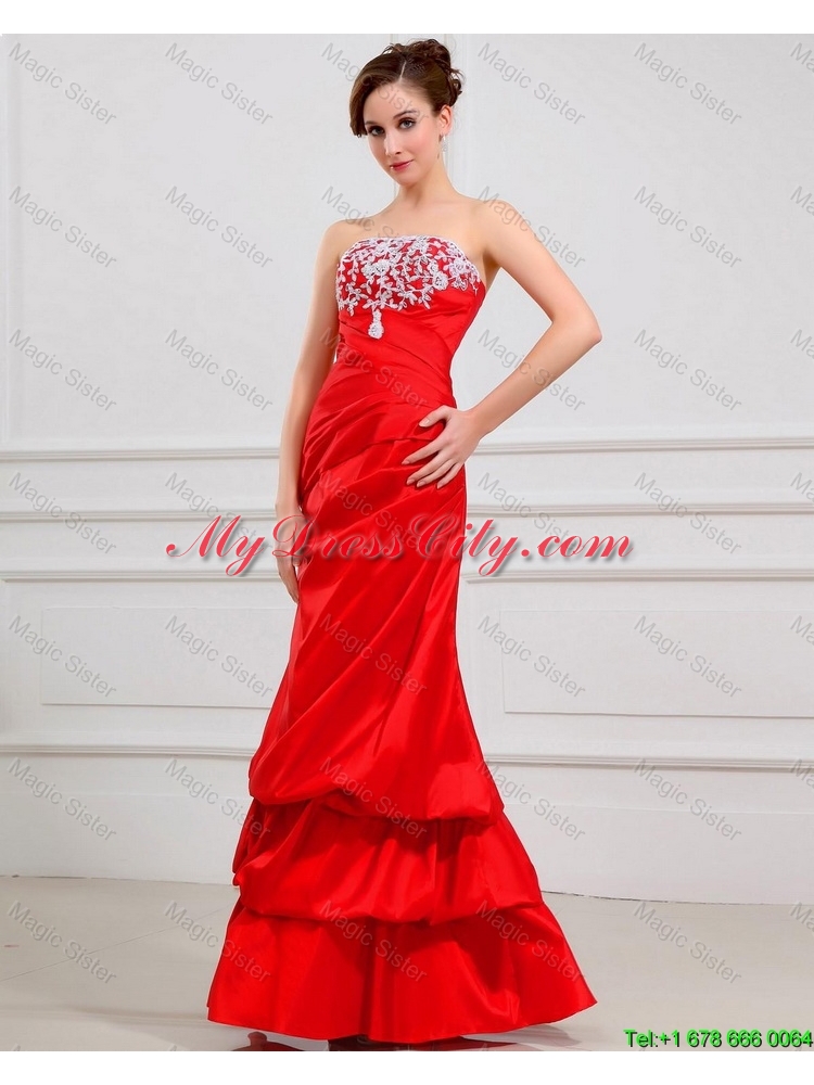 Luxurious Column Strapless Appliques Prom Dresses in Red