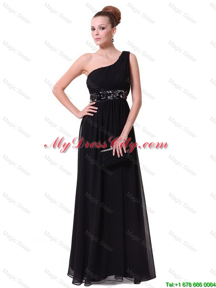 2015 Pretty One Shoulder Sequined Prom Dresses in Black