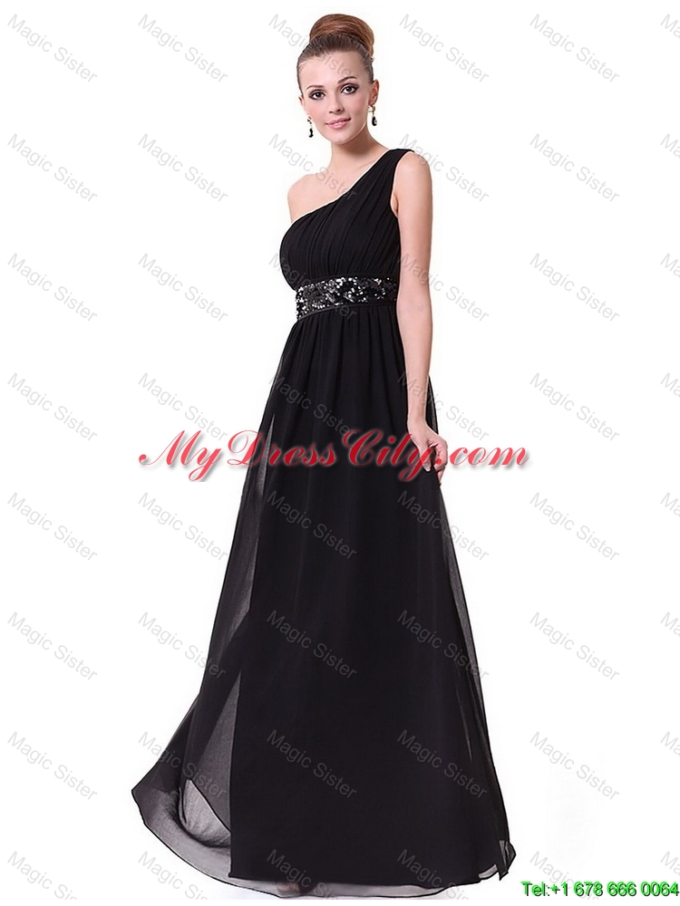 2015 Pretty One Shoulder Sequined Prom Dresses in Black