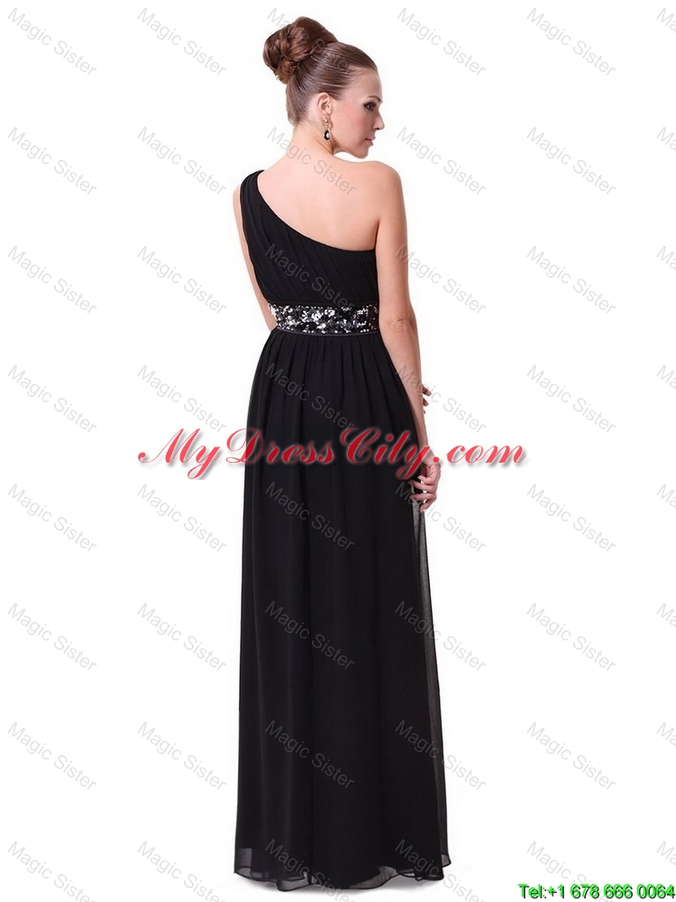 2015 Pretty One Shoulder Sequined Prom Dresses in Black