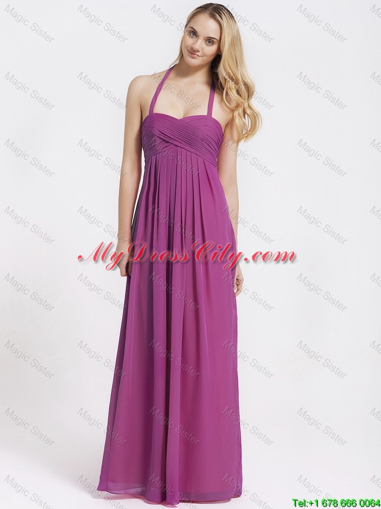 2016 Exquisite Halter Top Fuchsia Prom Dresses with Ruching