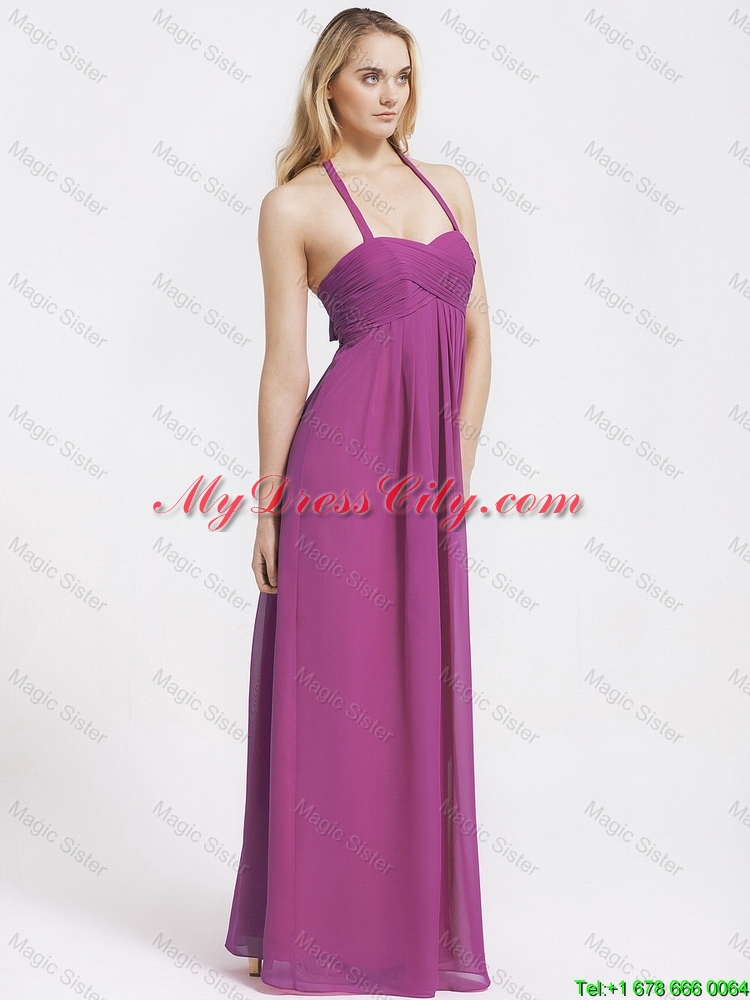 2016 Exquisite Halter Top Fuchsia Prom Dresses with Ruching