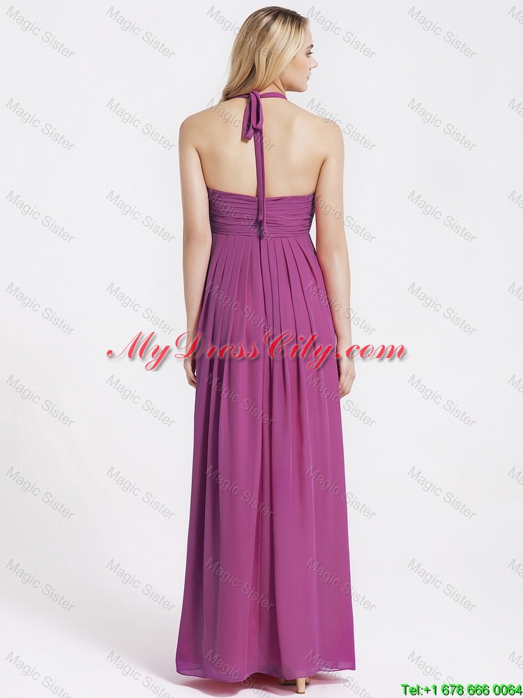 2016 Exquisite Halter Top Fuchsia Prom Dresses with Ruching