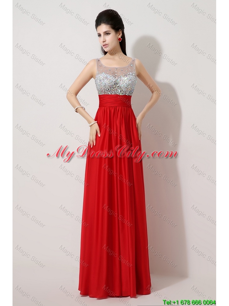 Fashionable Side Zipper Red Prom Dresses with Scoop