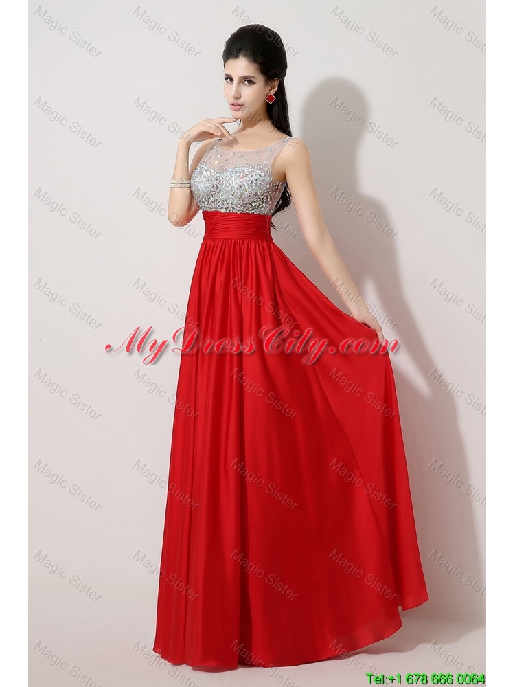 Fashionable Side Zipper Red Prom Dresses with Scoop