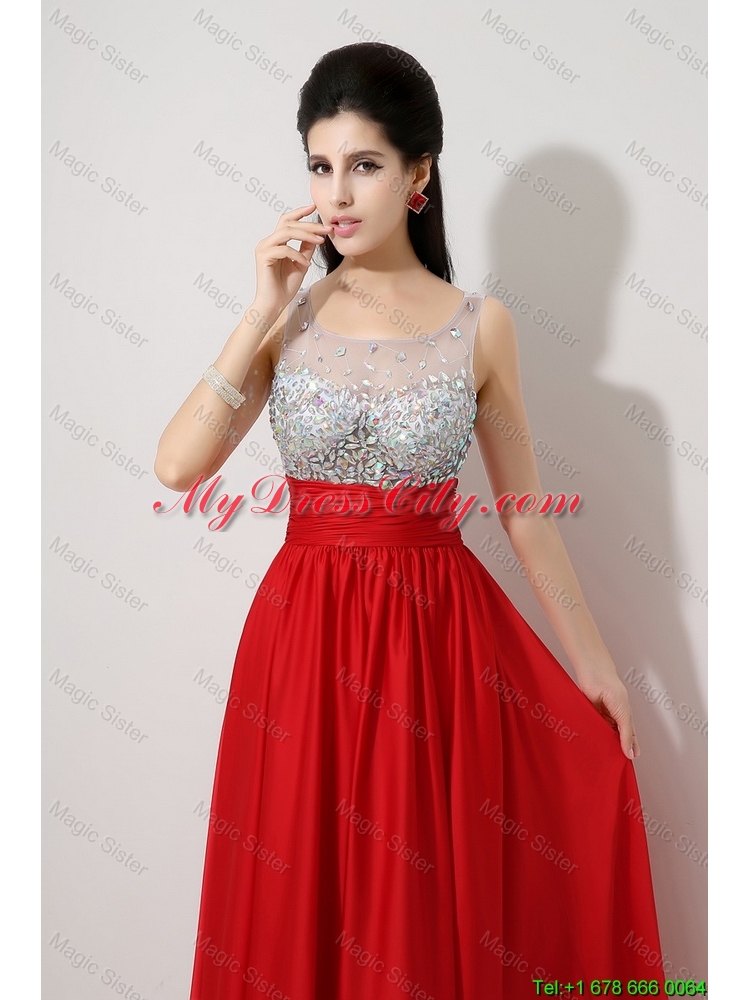 Fashionable Side Zipper Red Prom Dresses with Scoop