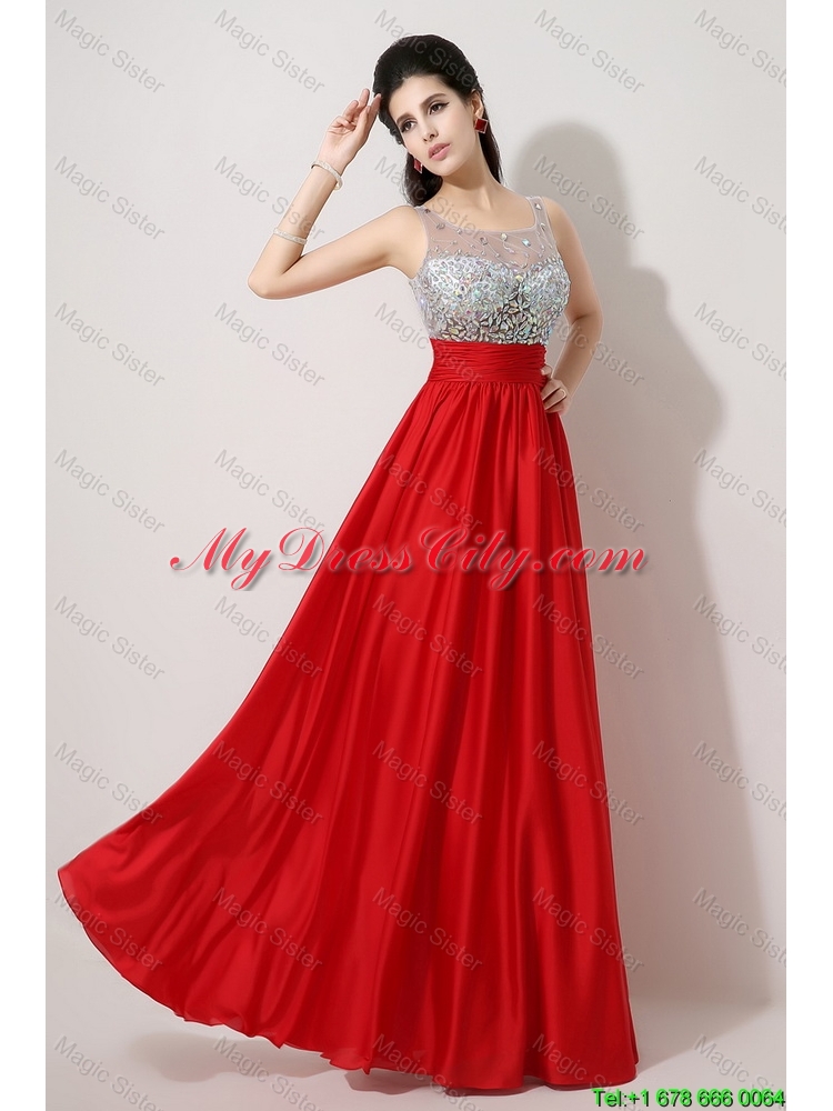 Fashionable Side Zipper Red Prom Dresses with Scoop