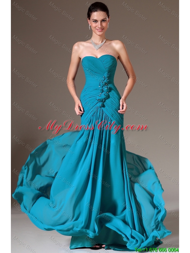 Luxurious Column Sweetheart Prom Dresses with Brush Train