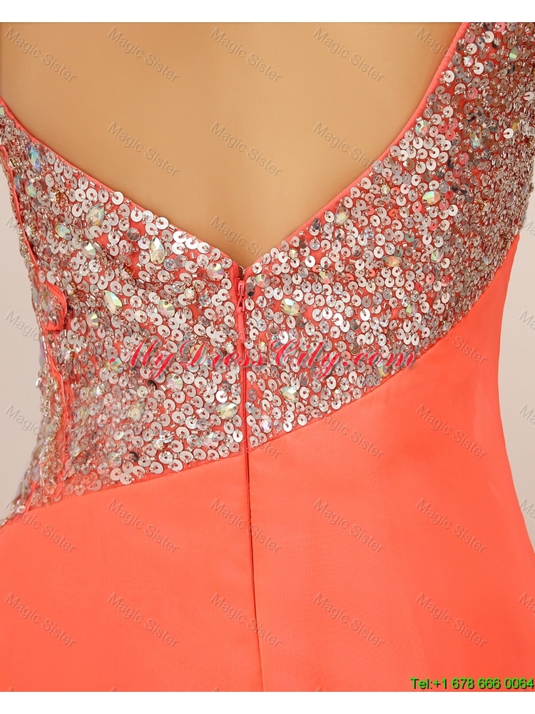 New Arrivals One Shoulder Prom Dresses with High Slit and Sequins