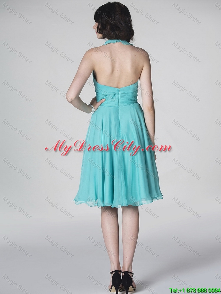 The Super Hot Halter Top Turquoise Prom Dresses with Ruffles and Belt