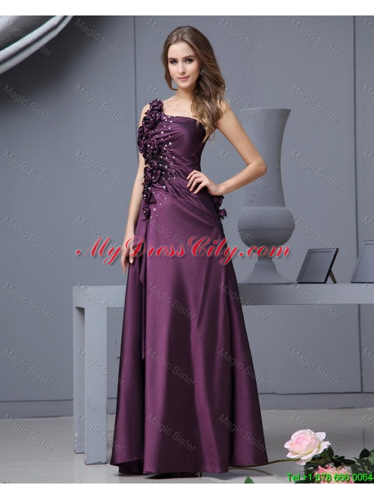 Elegant One Shoulder Beaded Prom Dresses with Hand Made Flowers