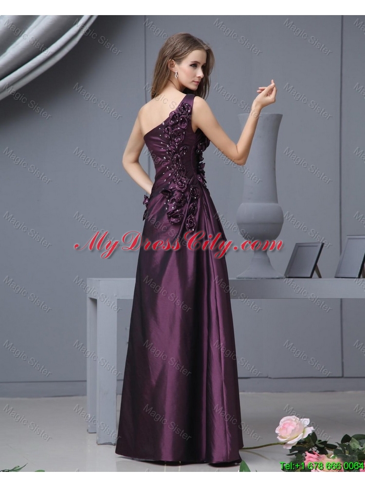 Elegant One Shoulder Beaded Prom Dresses with Hand Made Flowers