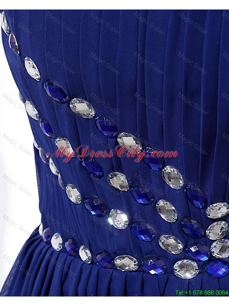 Gorgeous Beading Brush Train Strapless Prom Dresses in Royal Blue