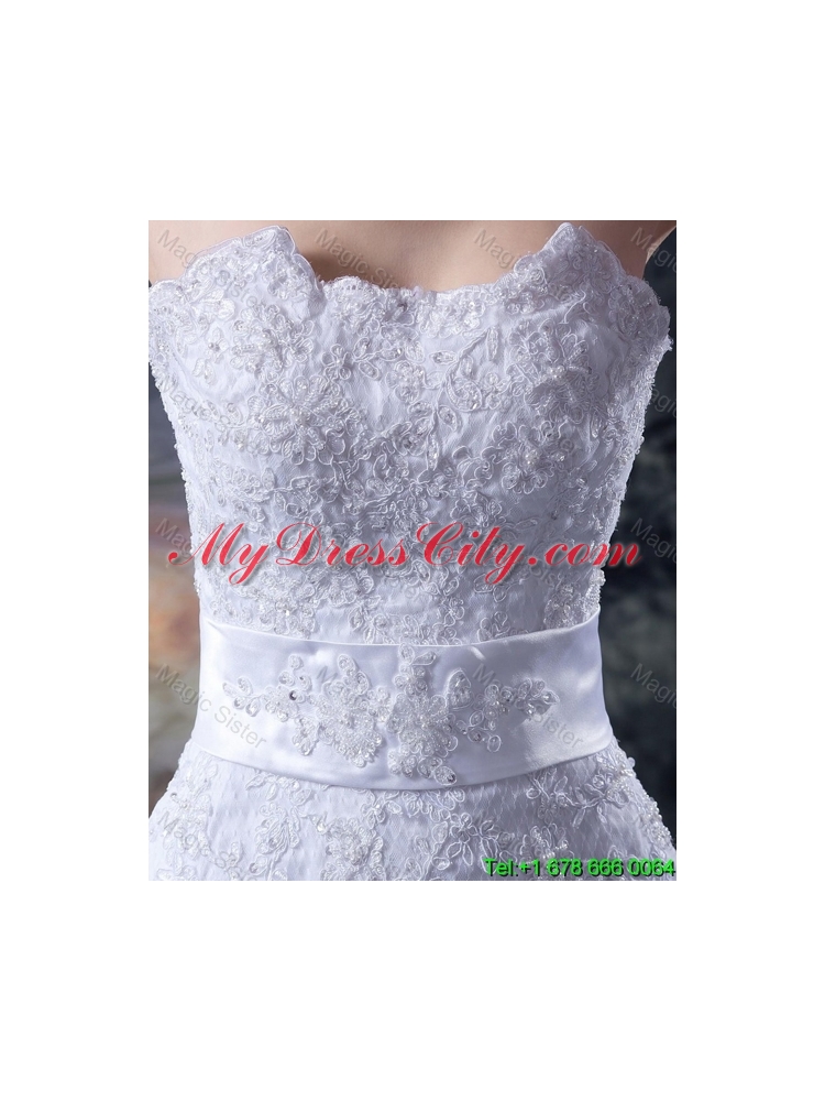 2016 Custom Made Mermaid Strapless Lace Wedding Dresses with Appliques