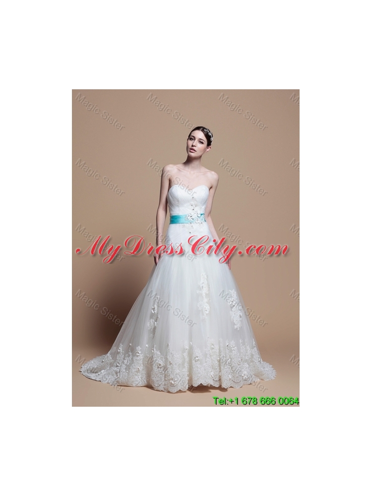 2016 Wonderful A Line Sweetheart Appliques Wedding Dresses with Belt