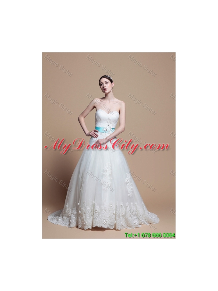 2016 Wonderful A Line Sweetheart Appliques Wedding Dresses with Belt