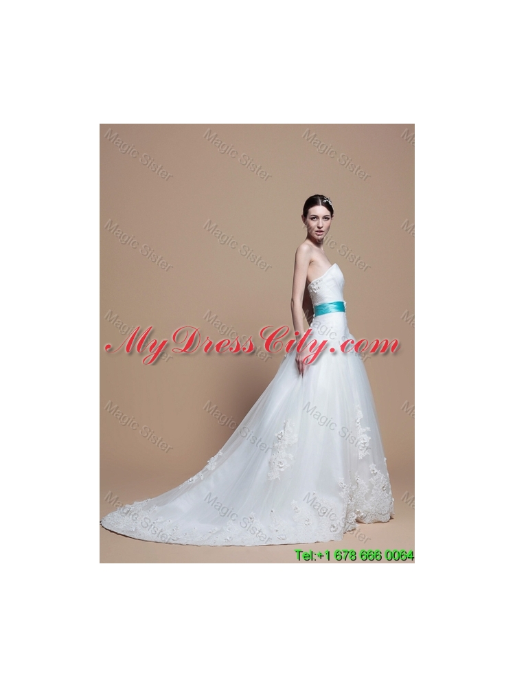 2016 Wonderful A Line Sweetheart Appliques Wedding Dresses with Belt