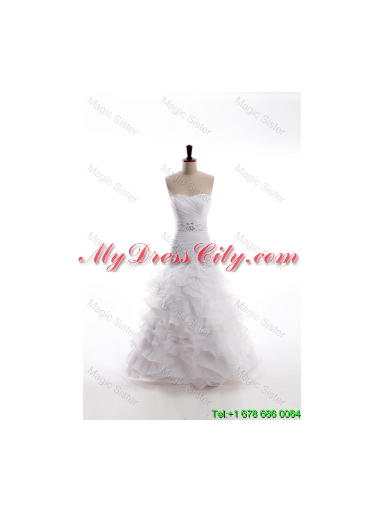 Affordable Mermaid Sweetheart Brush Train Beaded Wedding Dresses