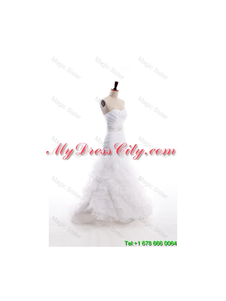 Affordable Mermaid Sweetheart Brush Train Beaded Wedding Dresses