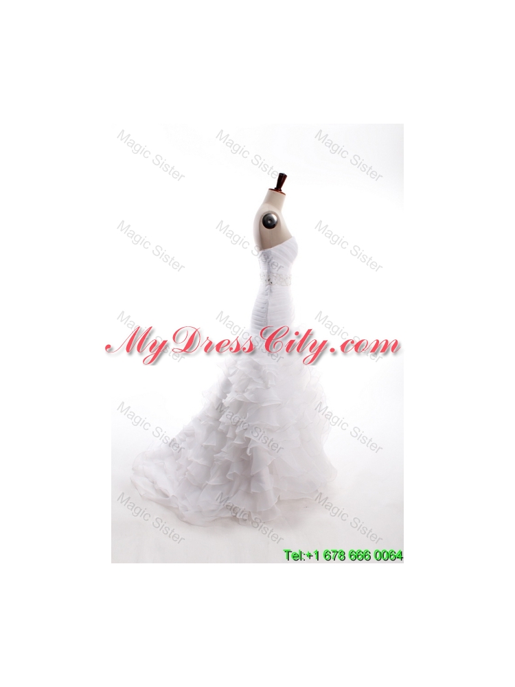 Affordable Mermaid Sweetheart Brush Train Beaded Wedding Dresses