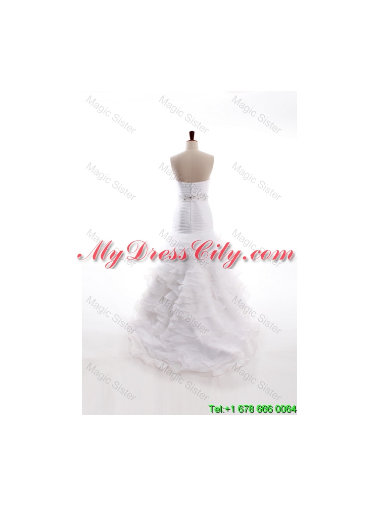 Affordable Mermaid Sweetheart Brush Train Beaded Wedding Dresses