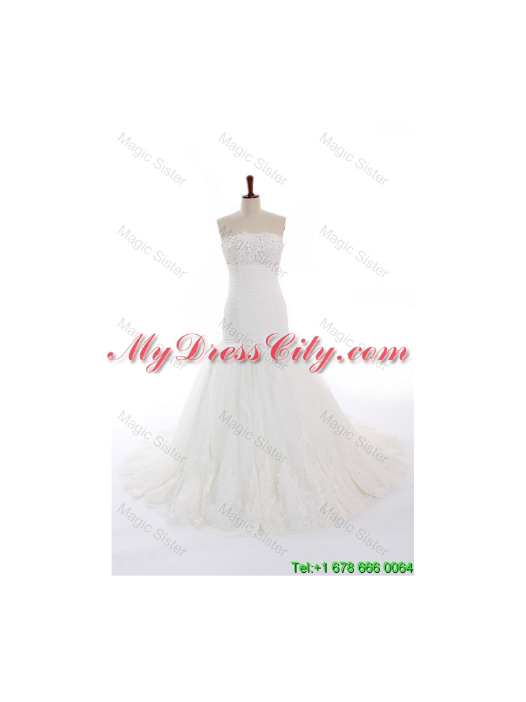 Beautiful Mermaid Court Train Beading and Lace Wedding Gowns