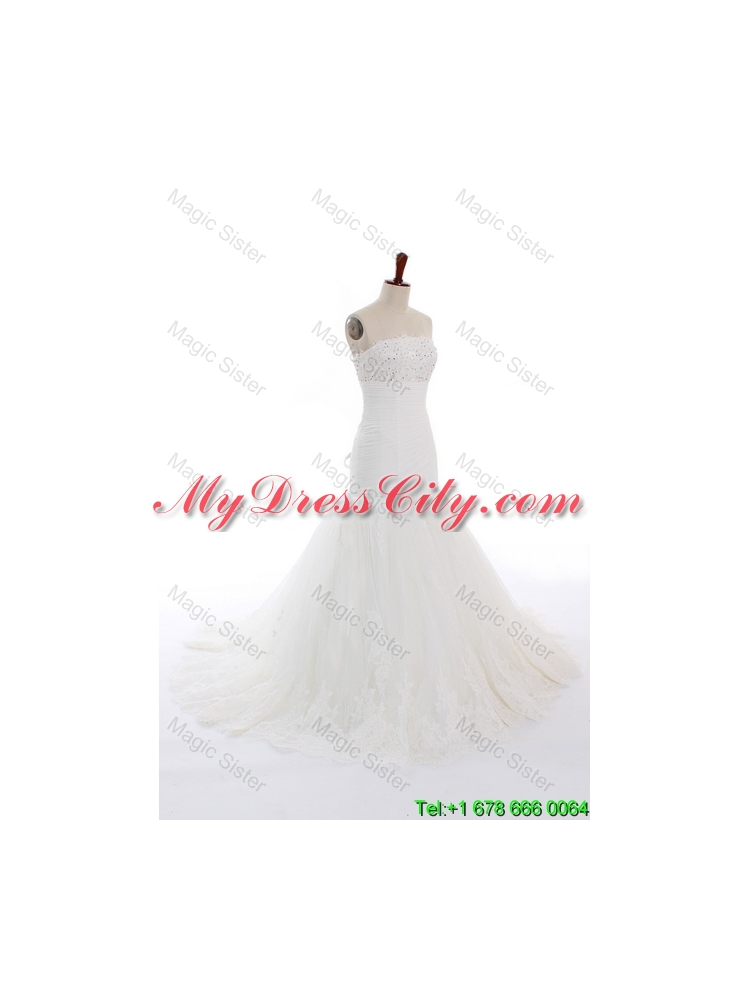 Beautiful Mermaid Court Train Beading and Lace Wedding Gowns