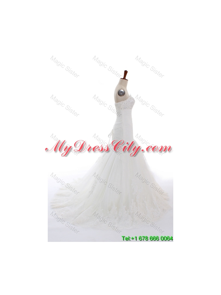 Beautiful Mermaid Court Train Beading and Lace Wedding Gowns