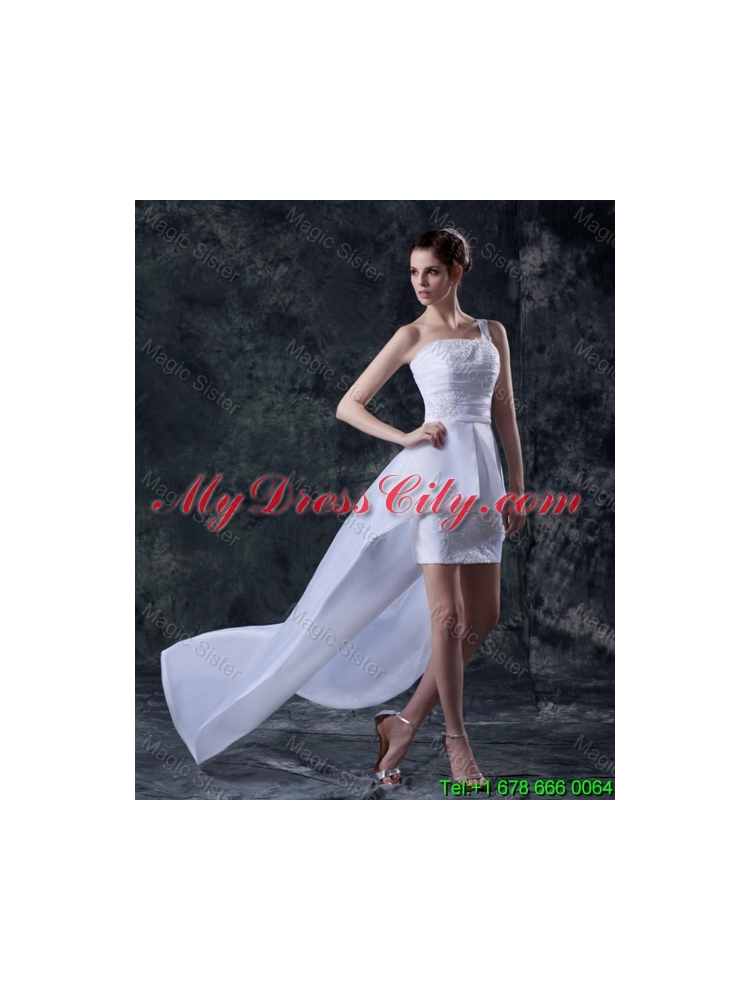 Cheap Column One Shoulder High low Wedding Dresses with Appliques