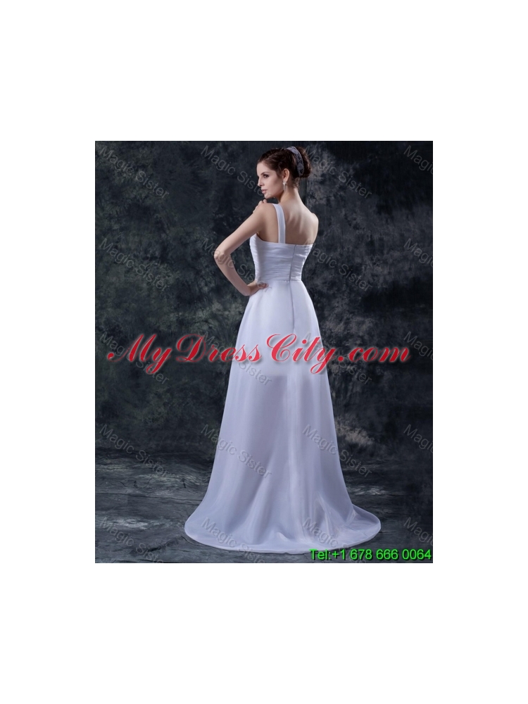 Cheap Column One Shoulder High low Wedding Dresses with Appliques