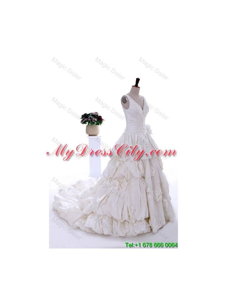 Latest 2016 Beading Appliques Wedding Dress with Court Train